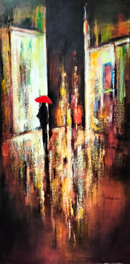 La nuit magnétique Oeuvre 80 x 80 - Acrylique et encre sur toile de lin